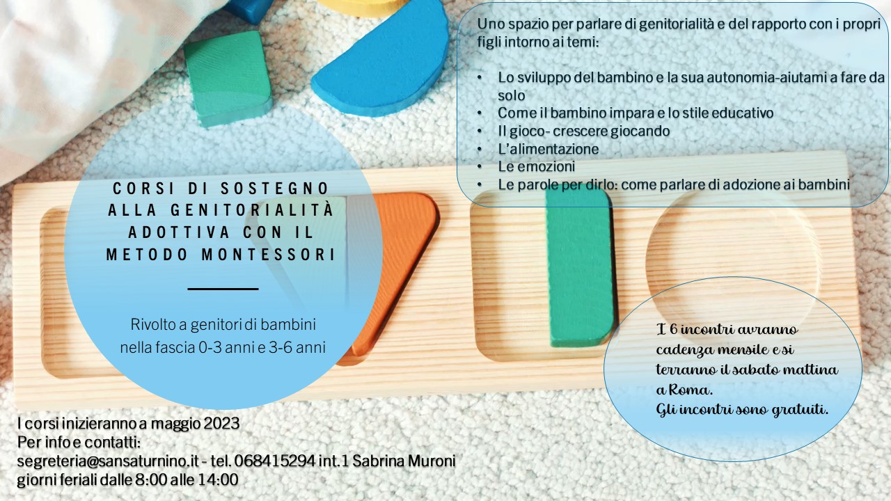 Corso di sostegno alla genitorialità adottiva con il Metodo Montessori: il  13 maggio il primo incontro - San Saturnino ONLUS